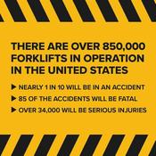 There are over 850,000 Forklifts operating in the US. Nearly 1 in 10 will be in an accident. 85 will be fatal, and 34000 will be serious injuries